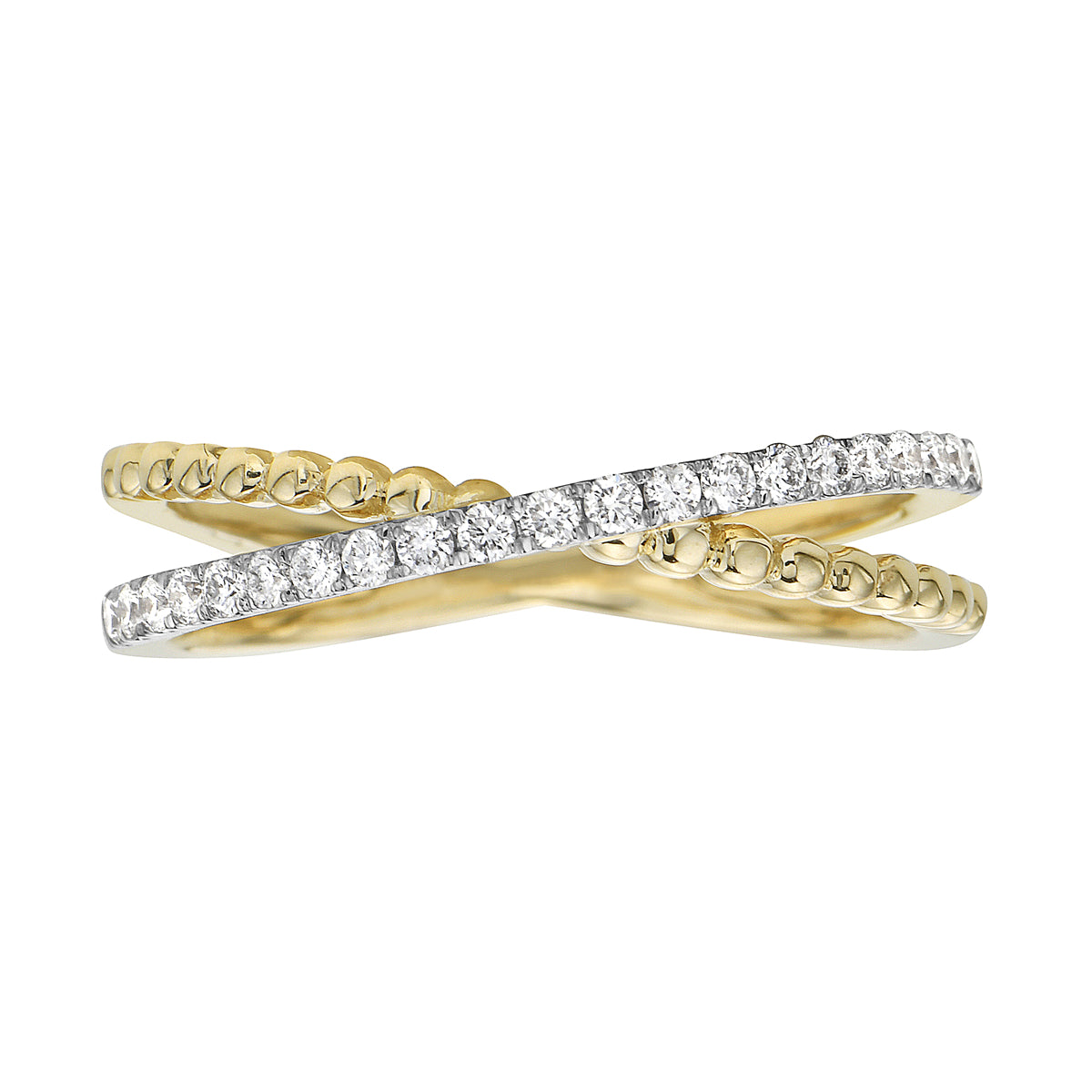 14K Yellow Gold Crossover Diamond Ring