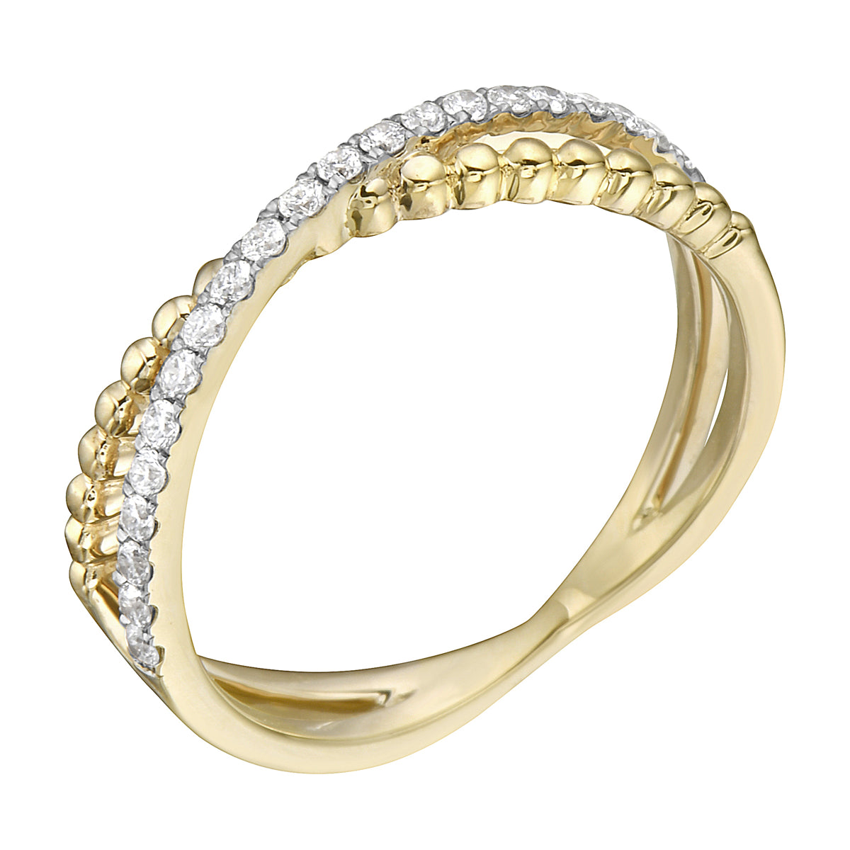 14K Yellow Gold Crossover Diamond Ring