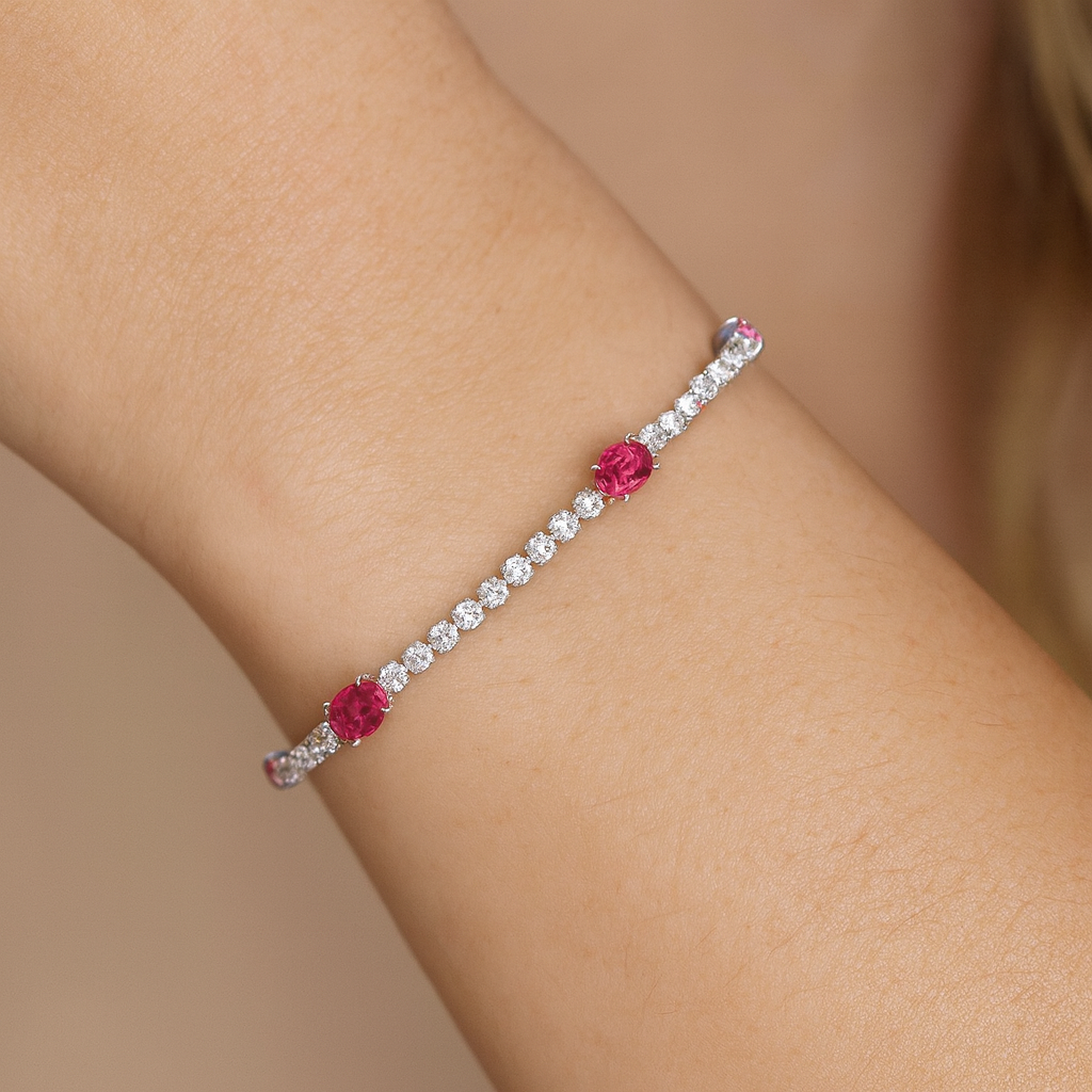 14K White Gold Ruby and Diamond Bracelet, 2.15ct