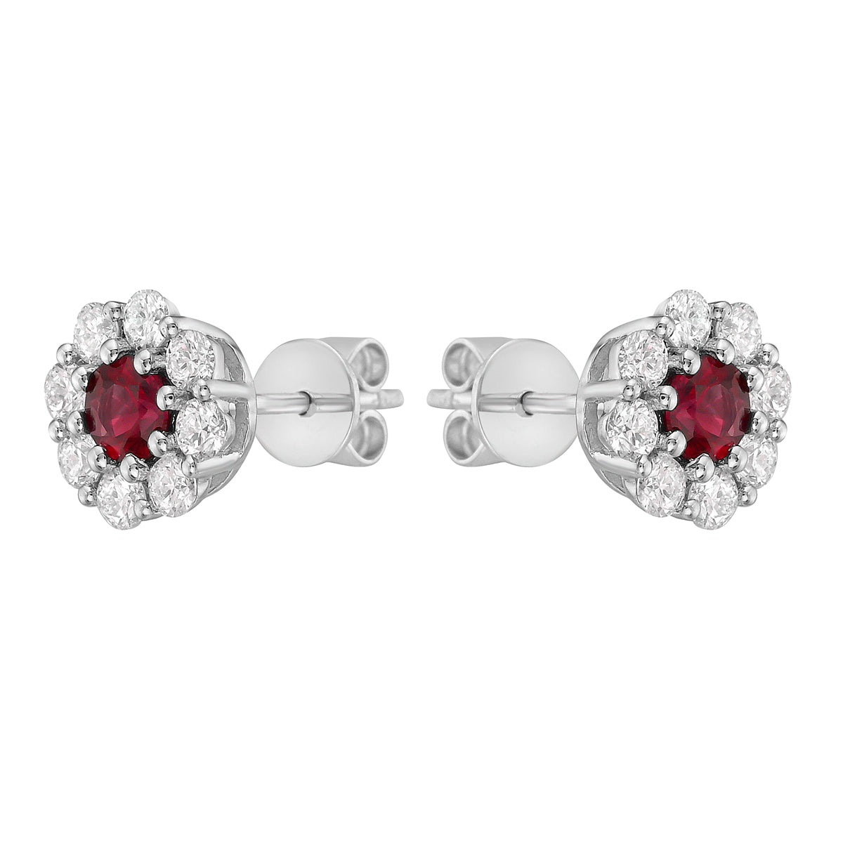 14K White Gold Ruby with Diamond Halo Earrings