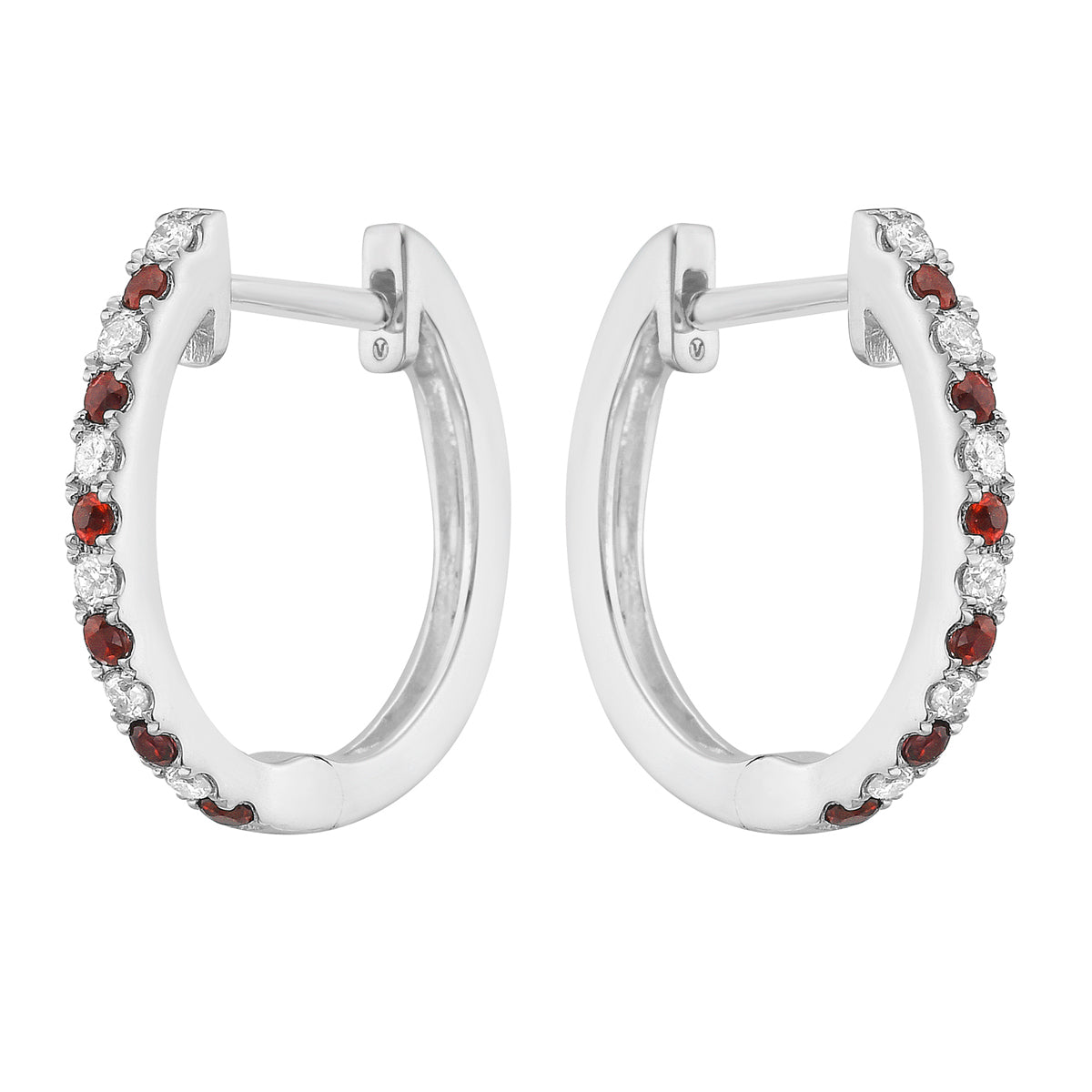 14K White Gold Ruby and Diamond Alternating Hoops