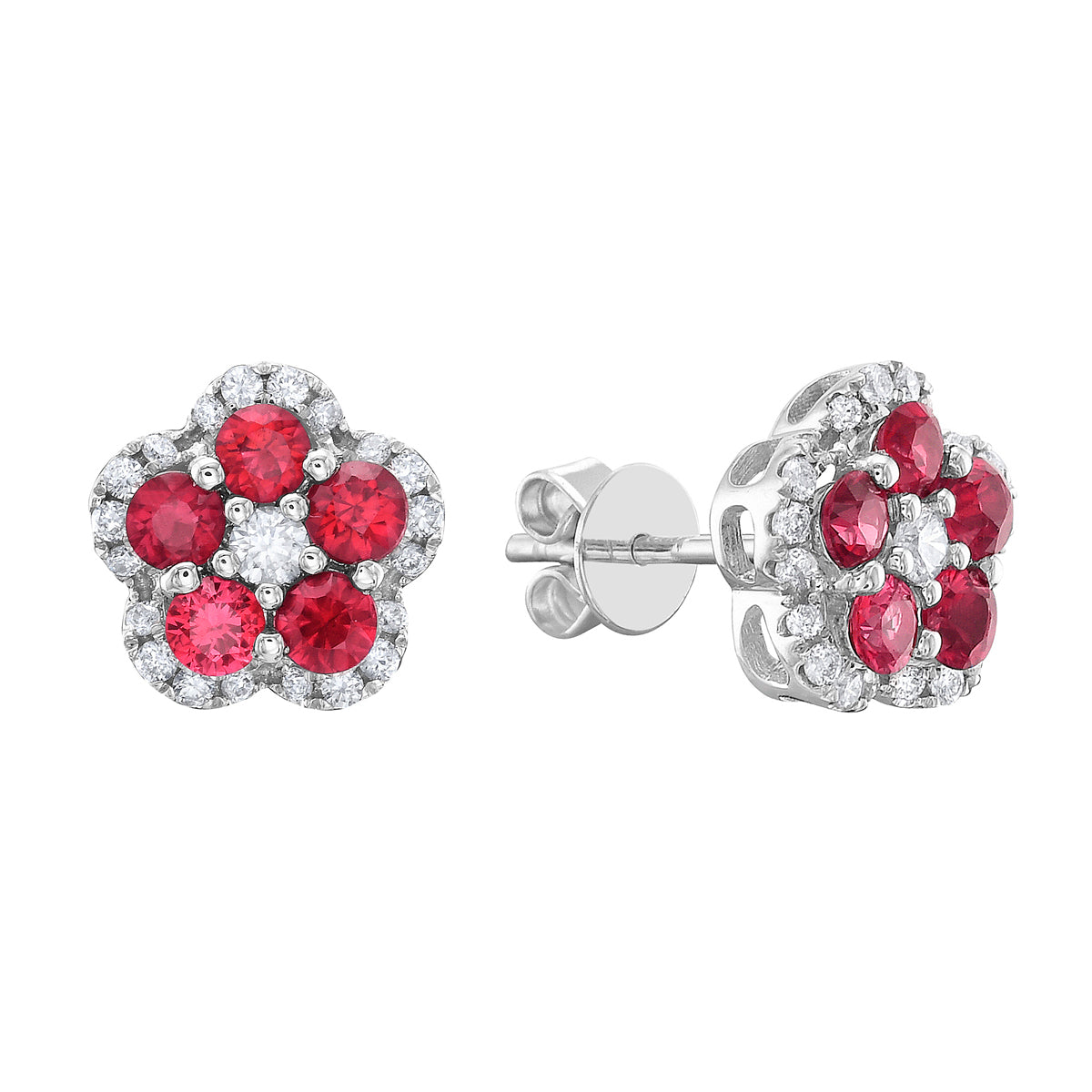 14K White Gold Ruby Earrings, 0.73ct