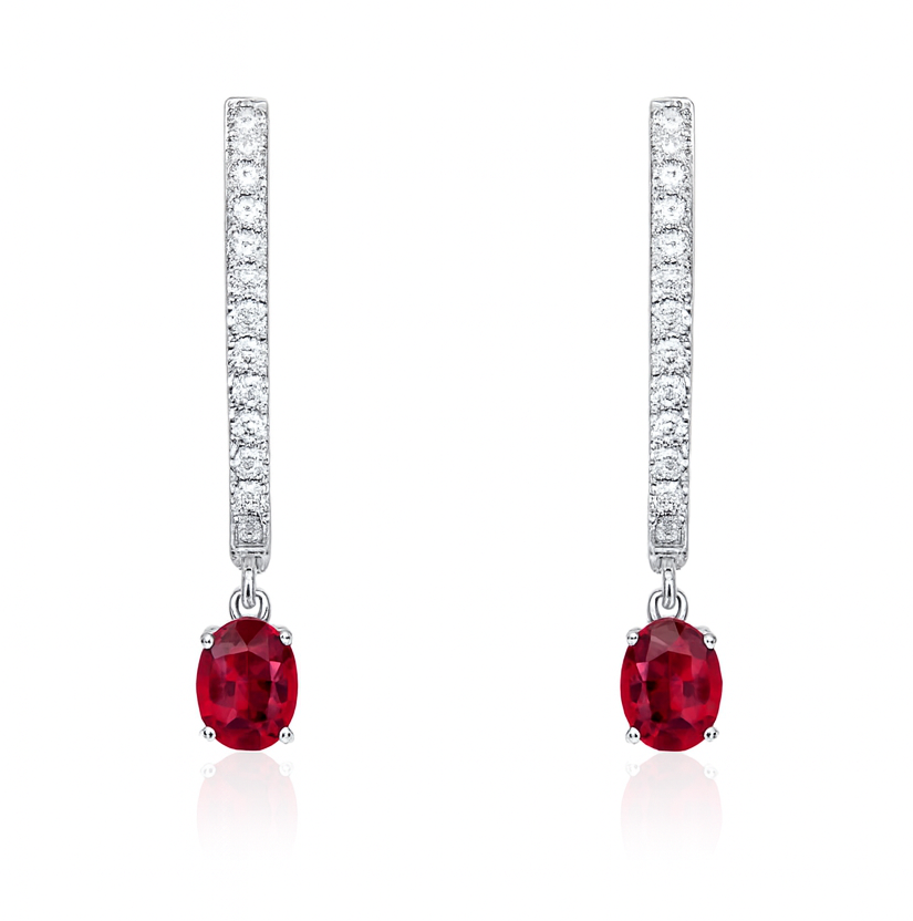 14K White Gold Ruby Earrings, Round, 0.77ct