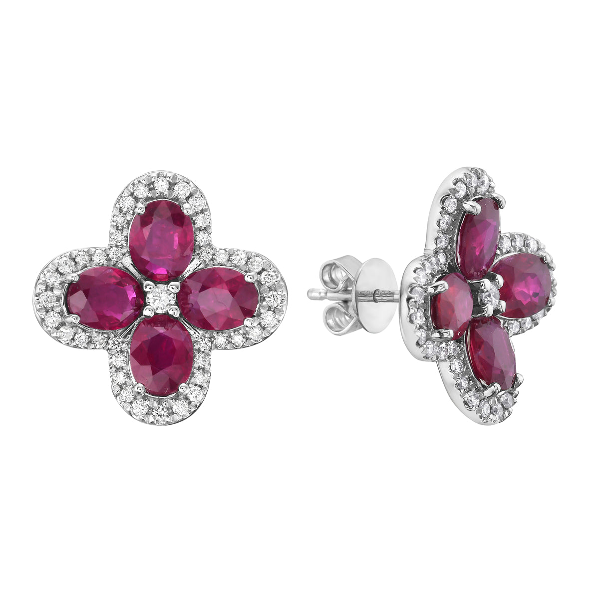 14K White Gold Ruby Earrings, 3.21ct