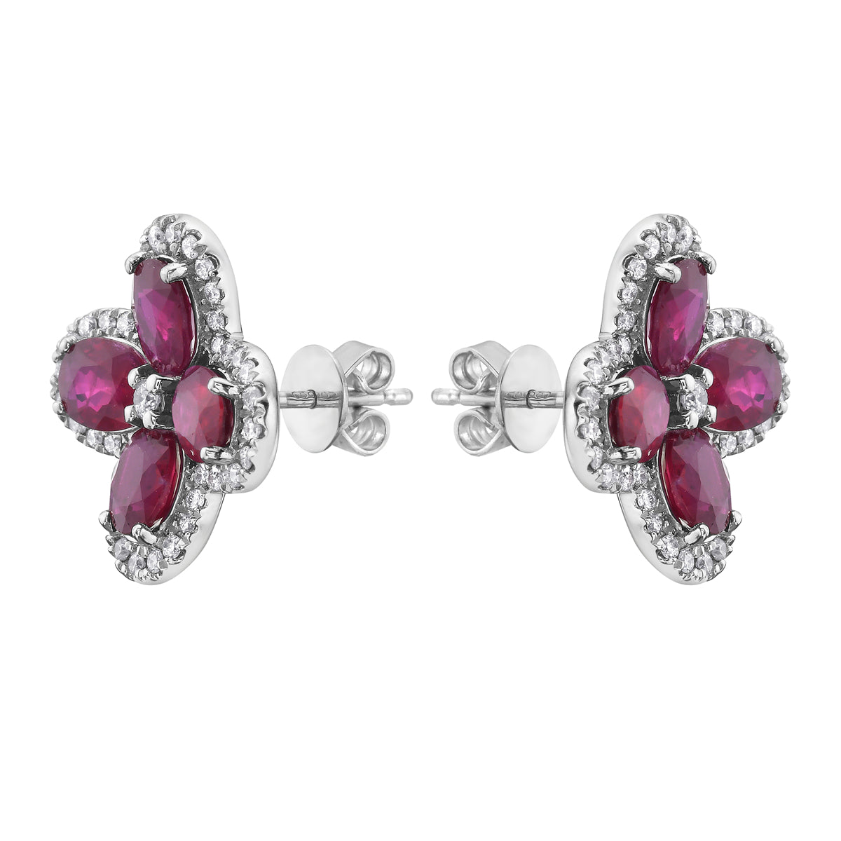 14K White Gold Ruby Earrings, 3.21ct