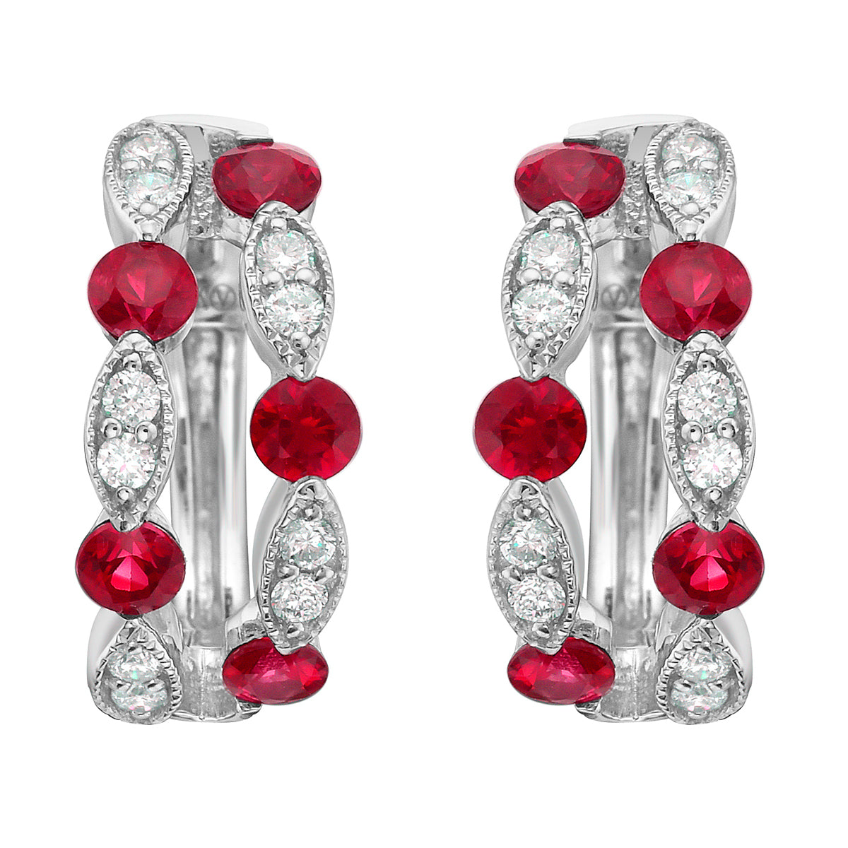 14K White Gold Ruby Earrings, 0.75ct