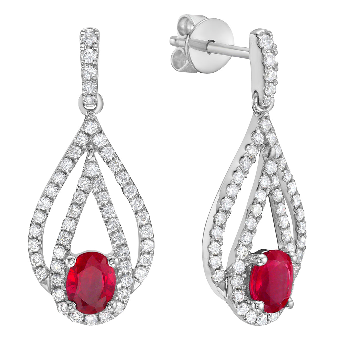 14K White Gold Ruby Earrings, 0.78ct