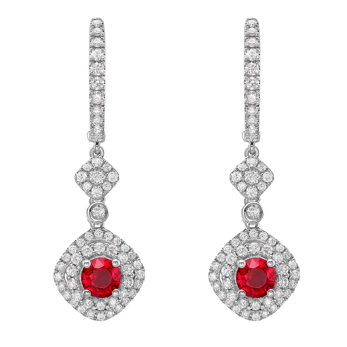 14K White Gold Ruby Earrings, 1.33ct