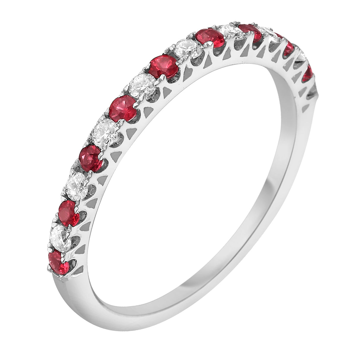14K White Gold Alternating Ruby and Diamond Band