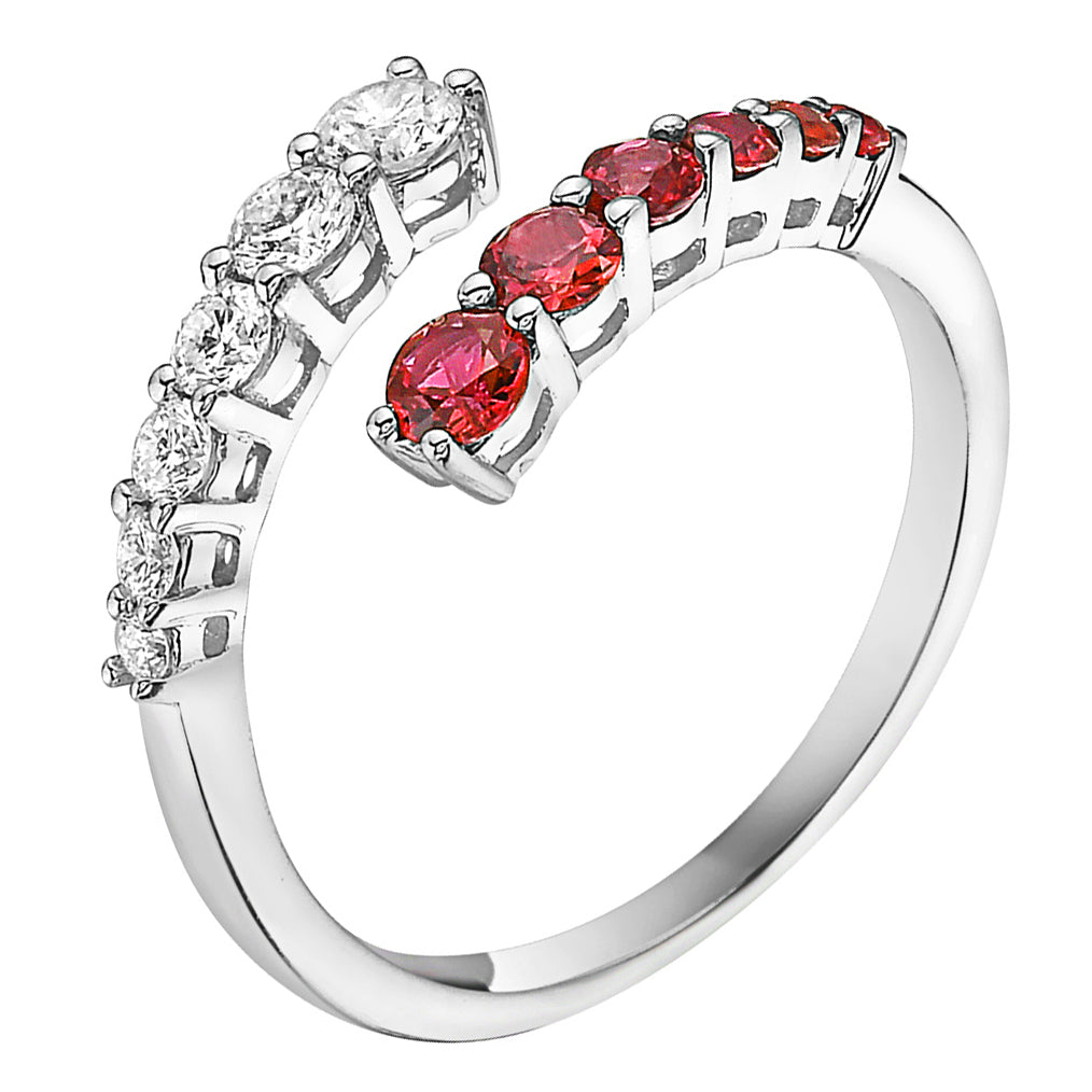 14K White Gold Ruby and Diamond Graduated Bypass Ring