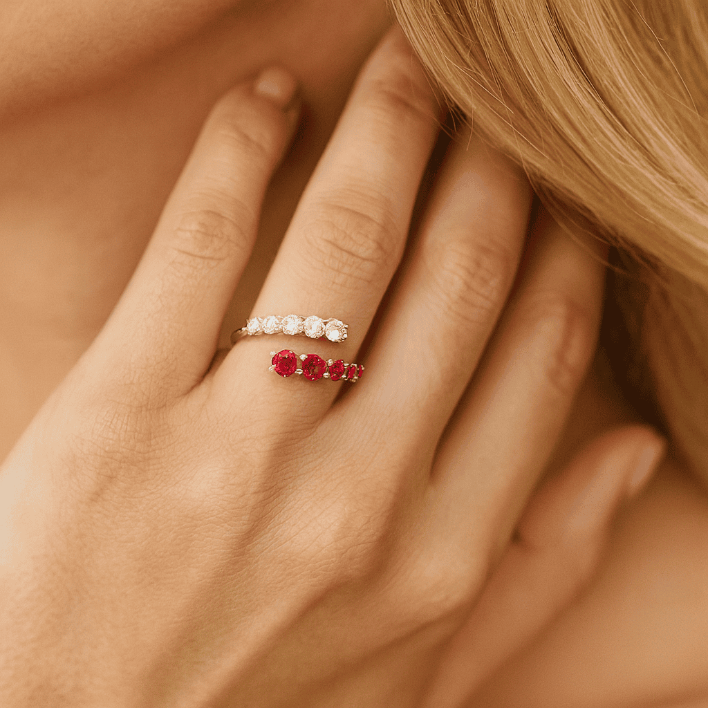 14K White Gold Ruby and Diamond Graduated Bypass Ring, 0.45ct