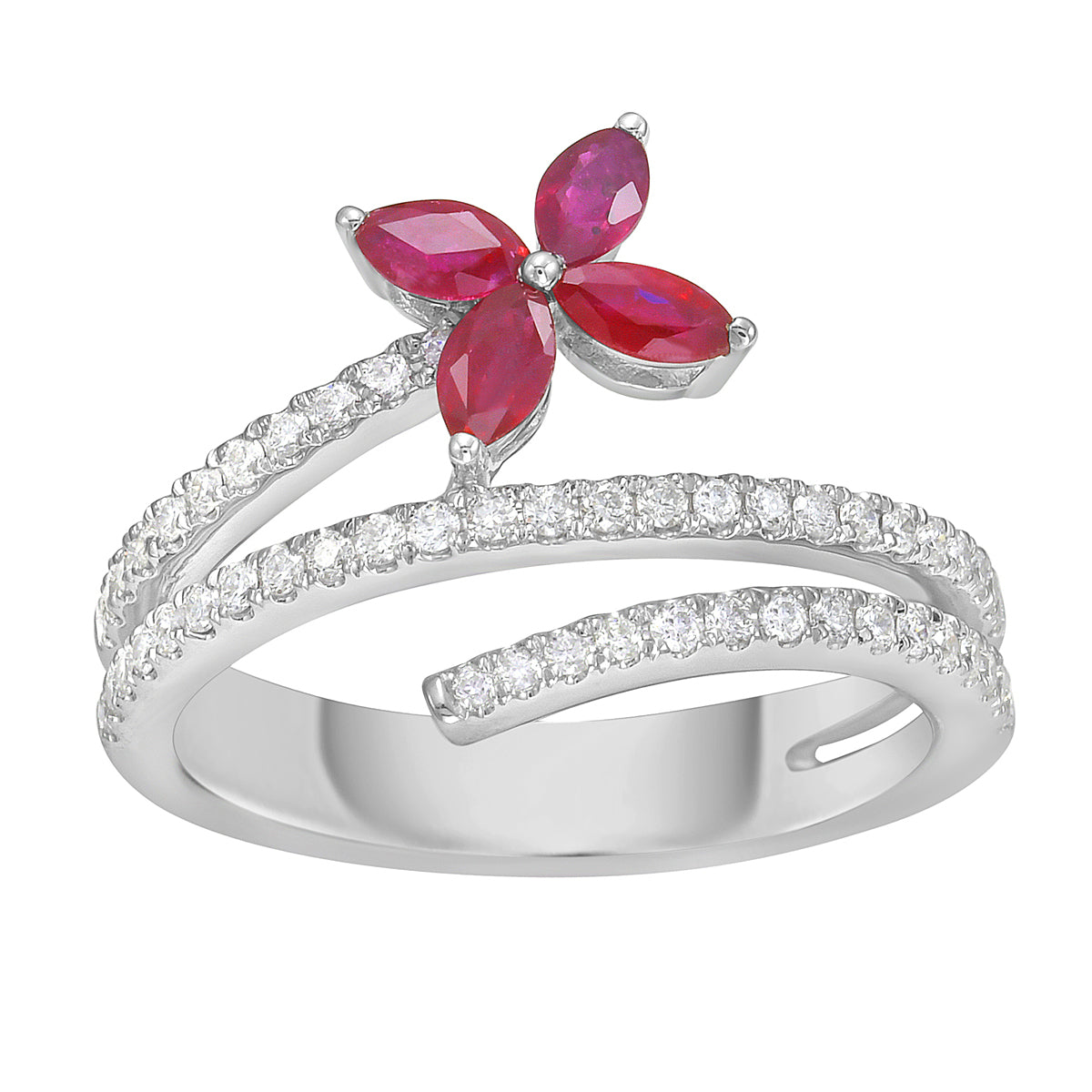 14K White Gold Ruby Diamond Ring, 0.53ct