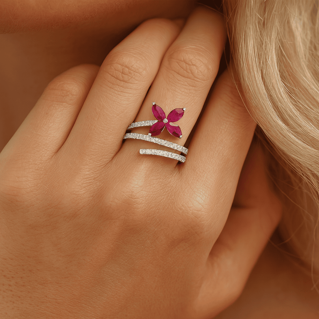 14K White Gold Ruby Diamond Ring, 0.53ct