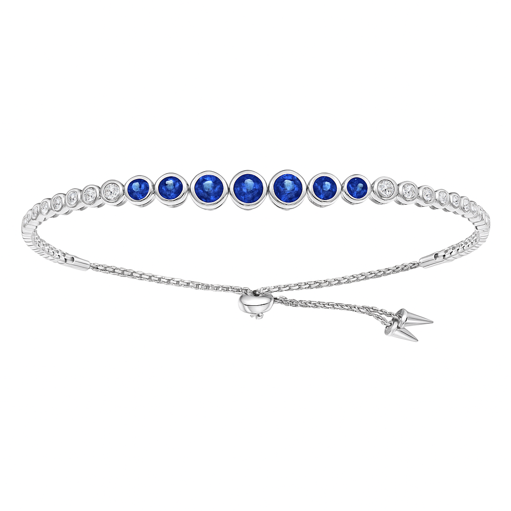 14K White Gold Blue Sapphire Diamond Bracelet, 1.3ct