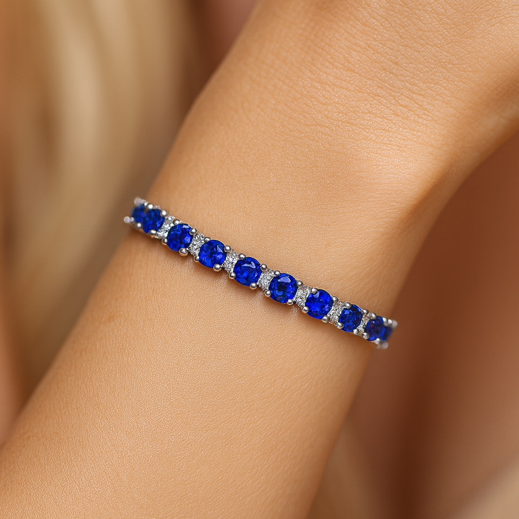 14K White Gold Blue Sapphire BOLO Bracelet, 0.9ct