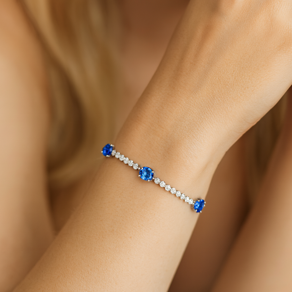 14K White Gold Sapphire and Diamond Bracelet, 1.97ct