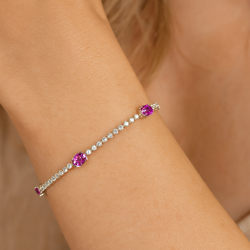 14K White Gold Pink Sapphire Bracelet, 2.01ct