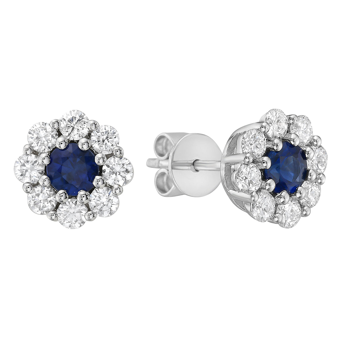 14K White Gold Sapphire with Diamond Studs