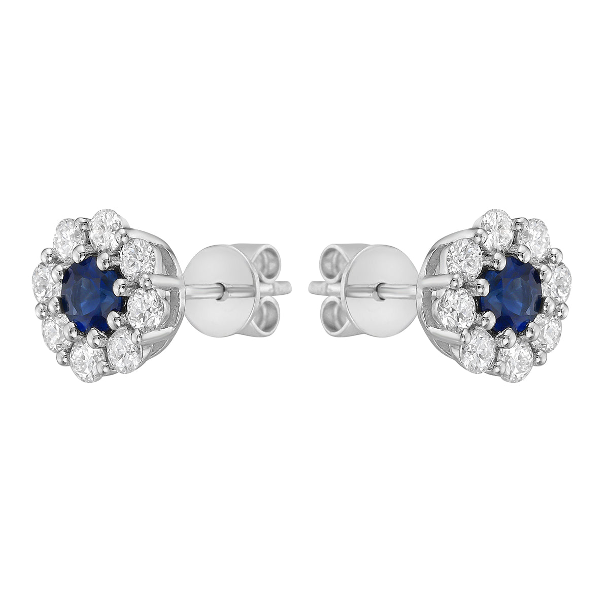 14K White Gold Sapphire with Diamond Studs