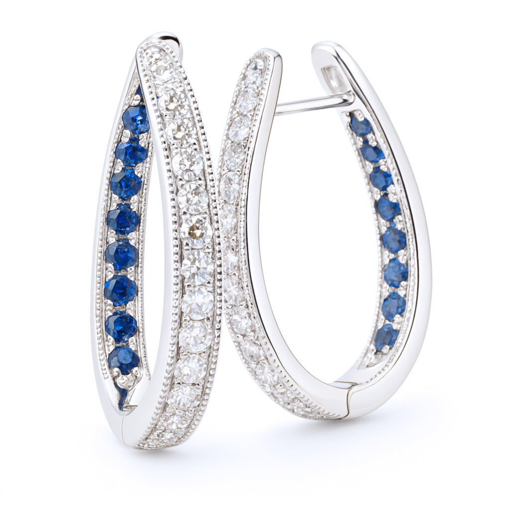 14K White Gold Sapphire "IN" Diamond "OUT" Huggies, 0.38ct