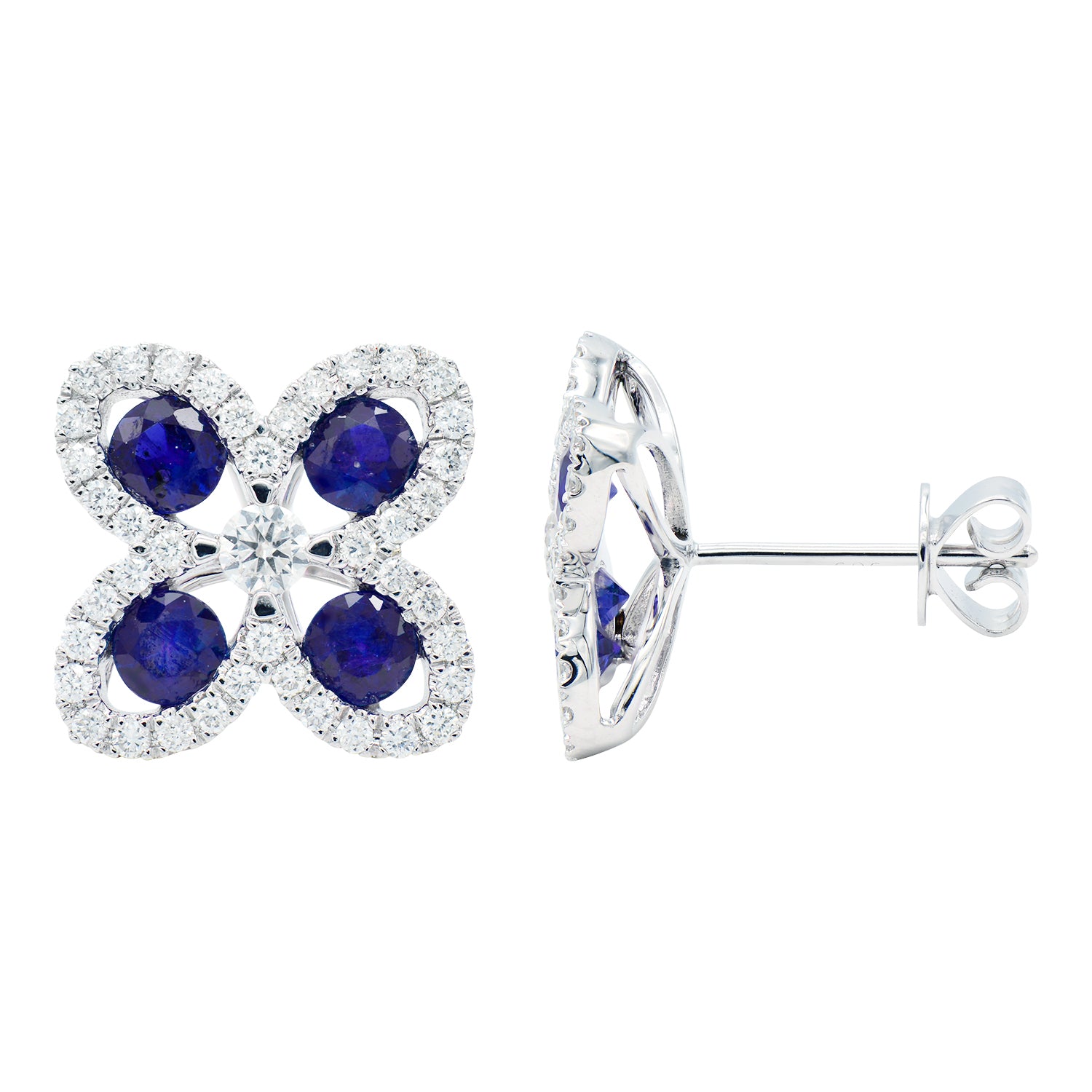 Sapphire and Diamond Open Flower Earring