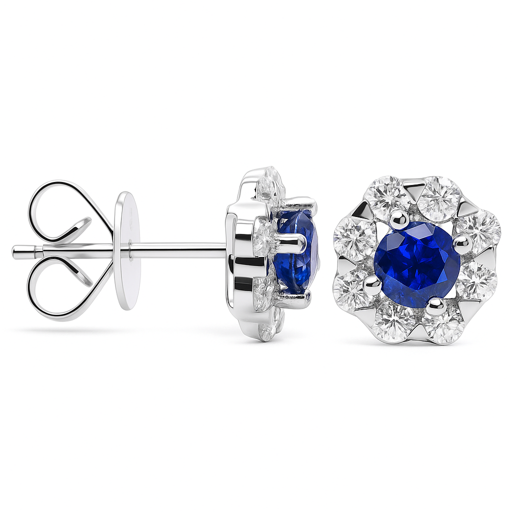 14K White Gold Sapphire and Diamond Sun Earring, 0.66ct