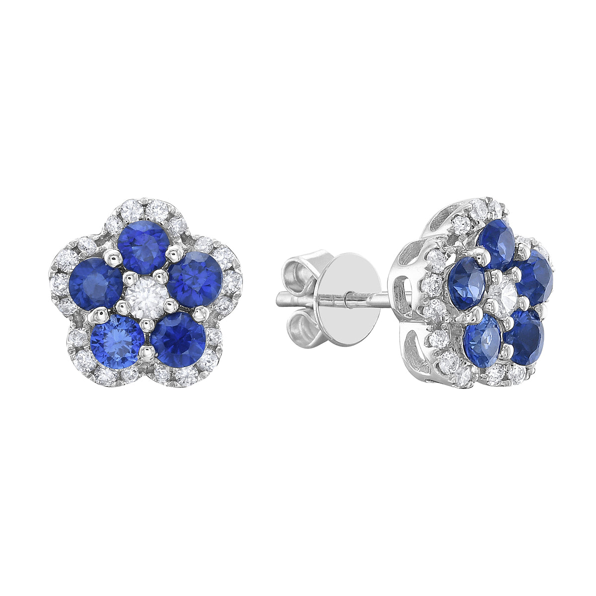 14K White Gold Blue Sapphire Earrings, 0.73ct