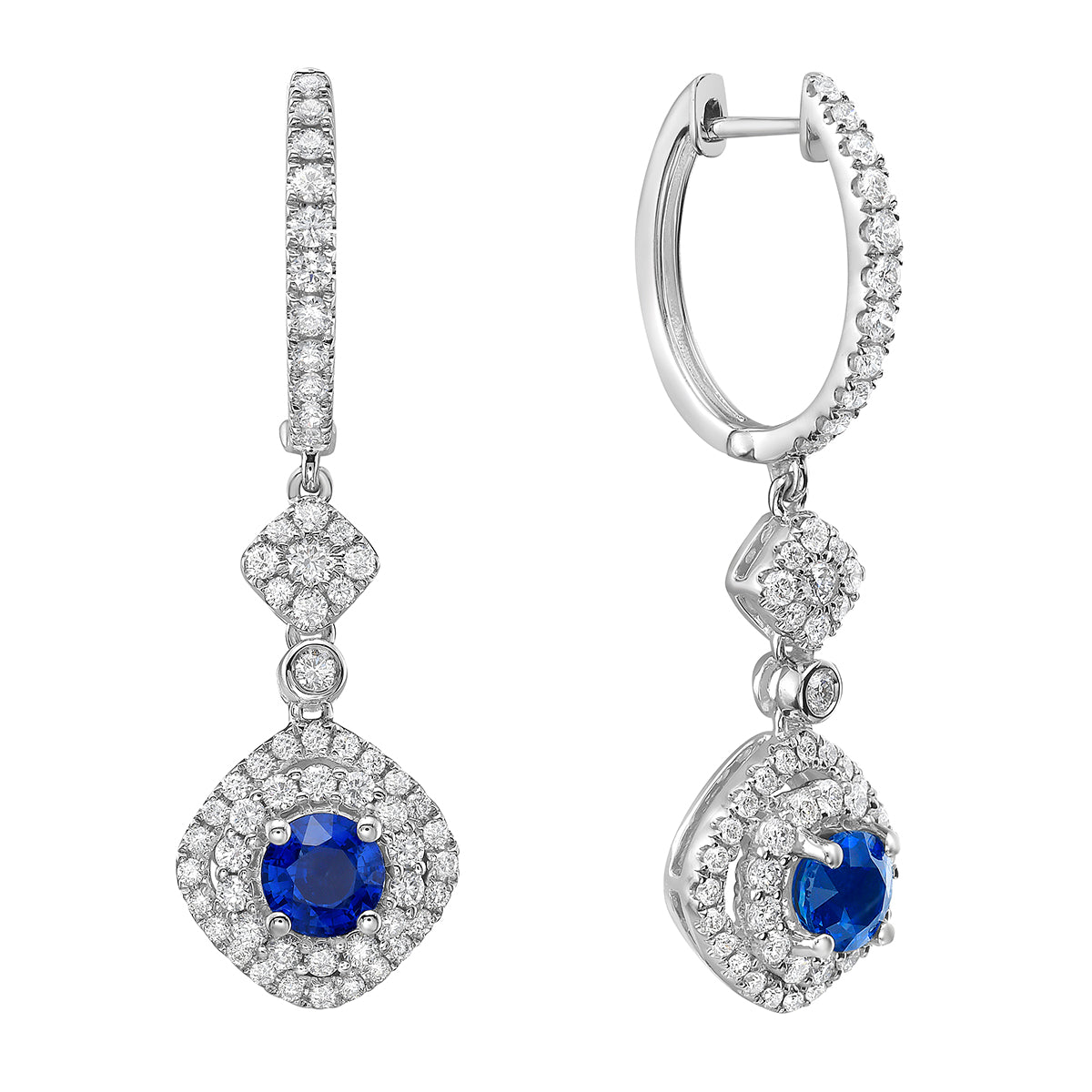 14K White Gold Blue Sapphire Earrings, 1.33ct