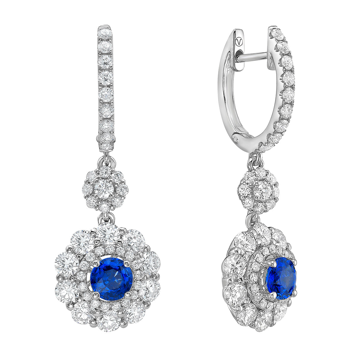 14K White Gold Blue Sapphire Earrings