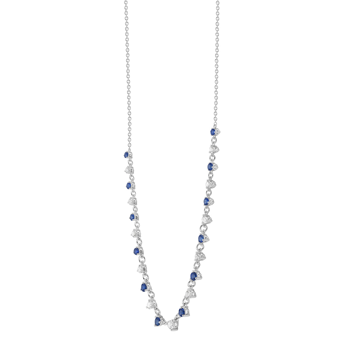 14K White Gold Blue Sapphire Necklace, 0.72ct