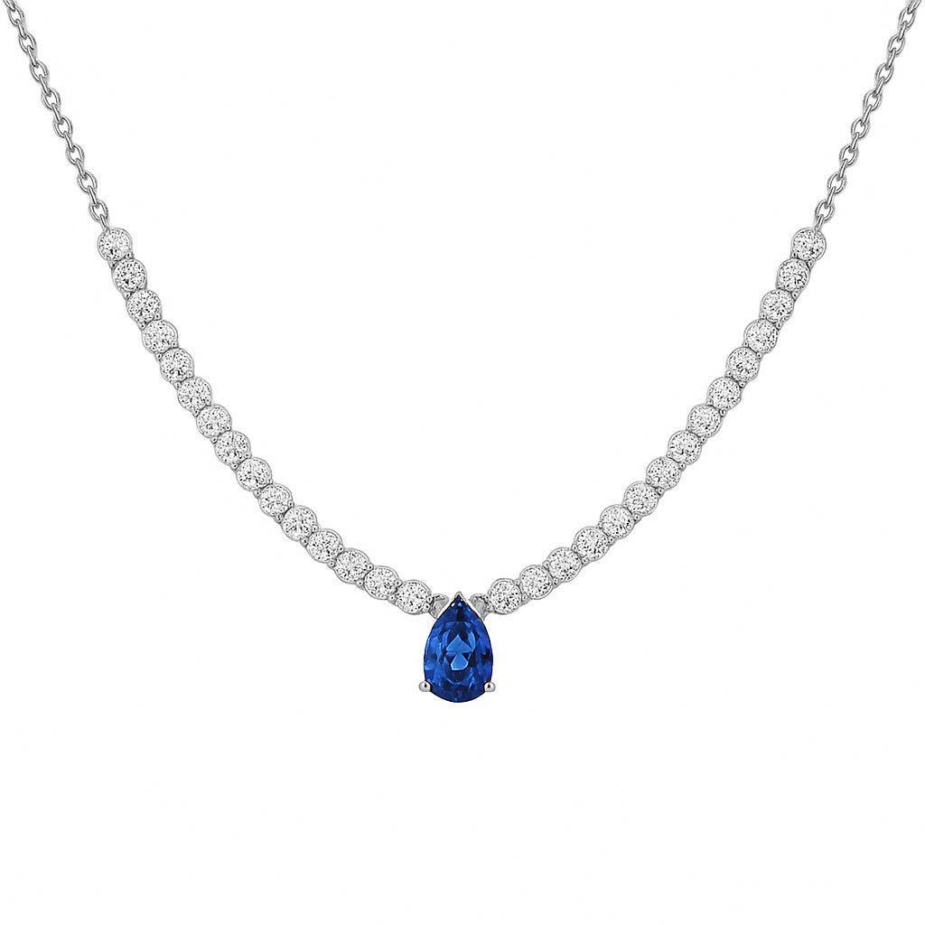 14K White Gold Blue Sapphire Necklace, 0.35ct