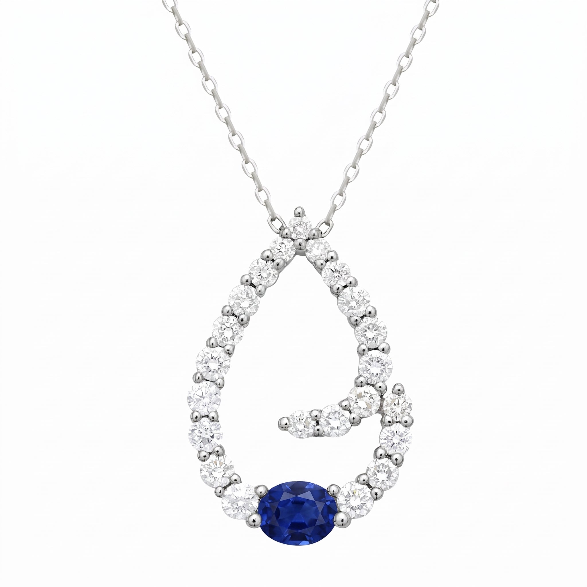 14K White Gold Blue Sapphire Pendant, 0.4ct