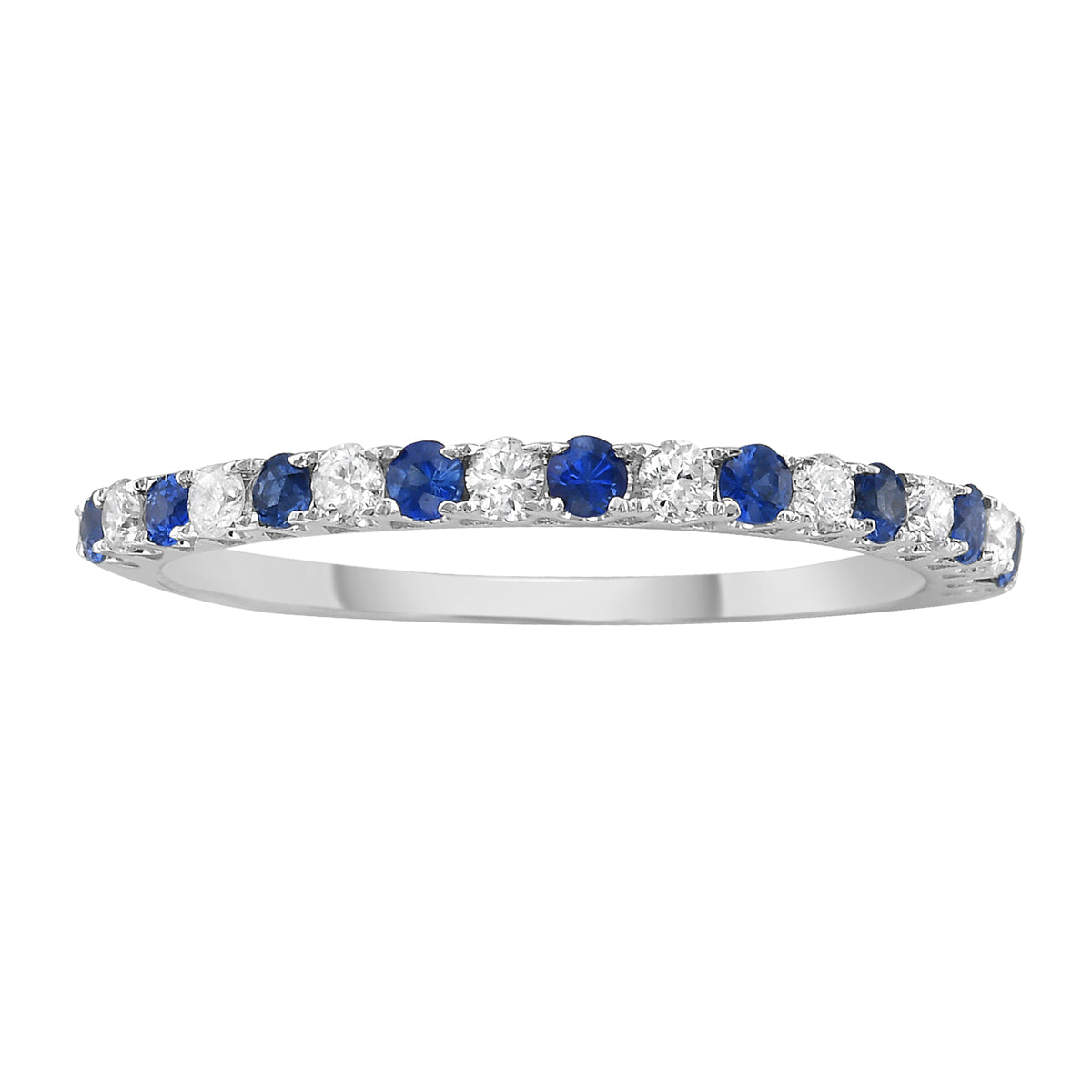 14K White Gold Sapphire and Diamond Alternating Ring