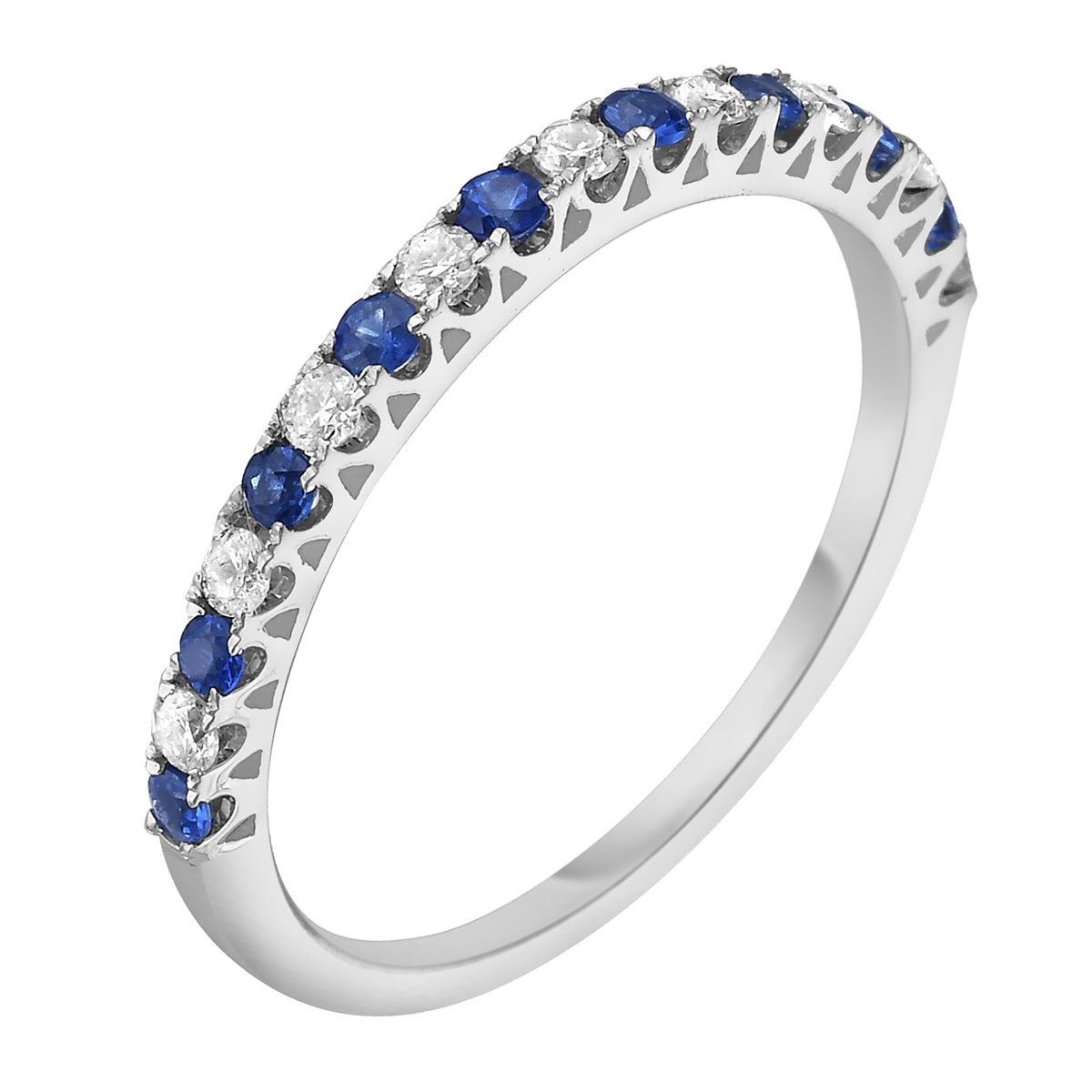 14K White Gold Sapphire and Diamond Alternating Ring
