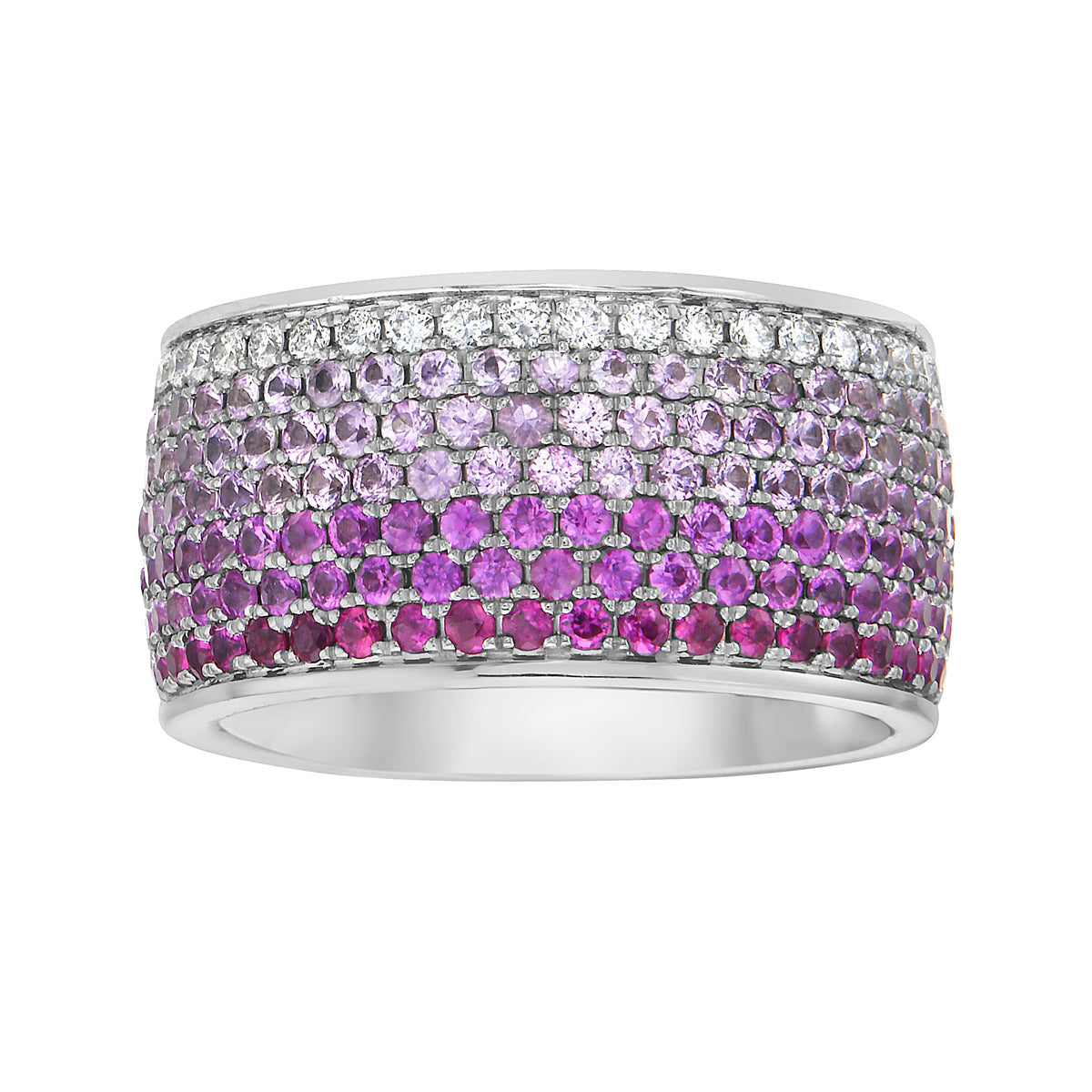 14K White Gold Multi Row Pink Sapphire and Diamond Ring