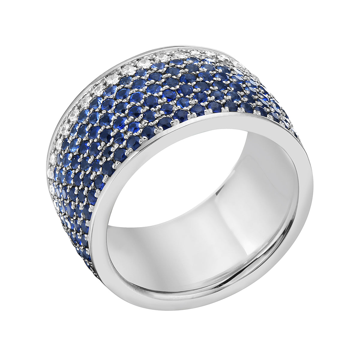 14K White Gold Multi Row Sapphire and Diamond Ring