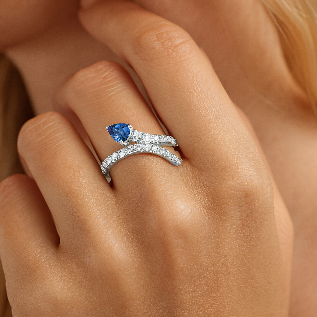 14K White Gold Blue Sapphire Ring, 0.38ct