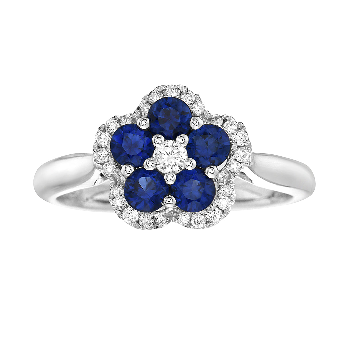 14K White Gold Diamond and Sapphire Flower Ring