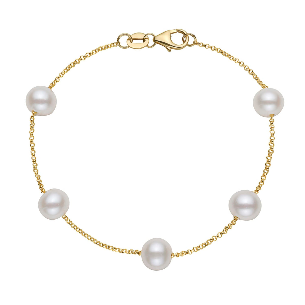 14K White Gold 6-7mm Freshwater Yellow Gold Tincup Bracelet