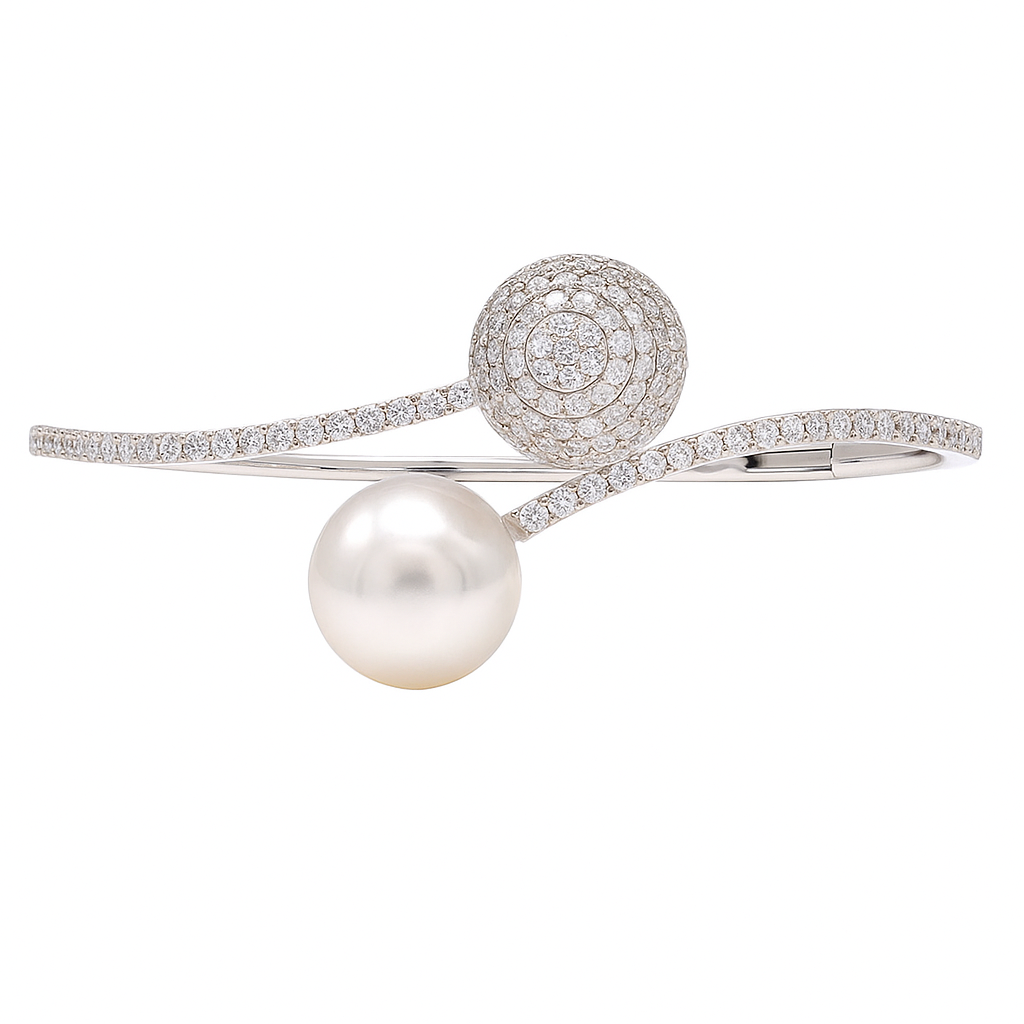 18K White Gold White South Sea Pearl Bracelet, 12-13mm, 2.6ct