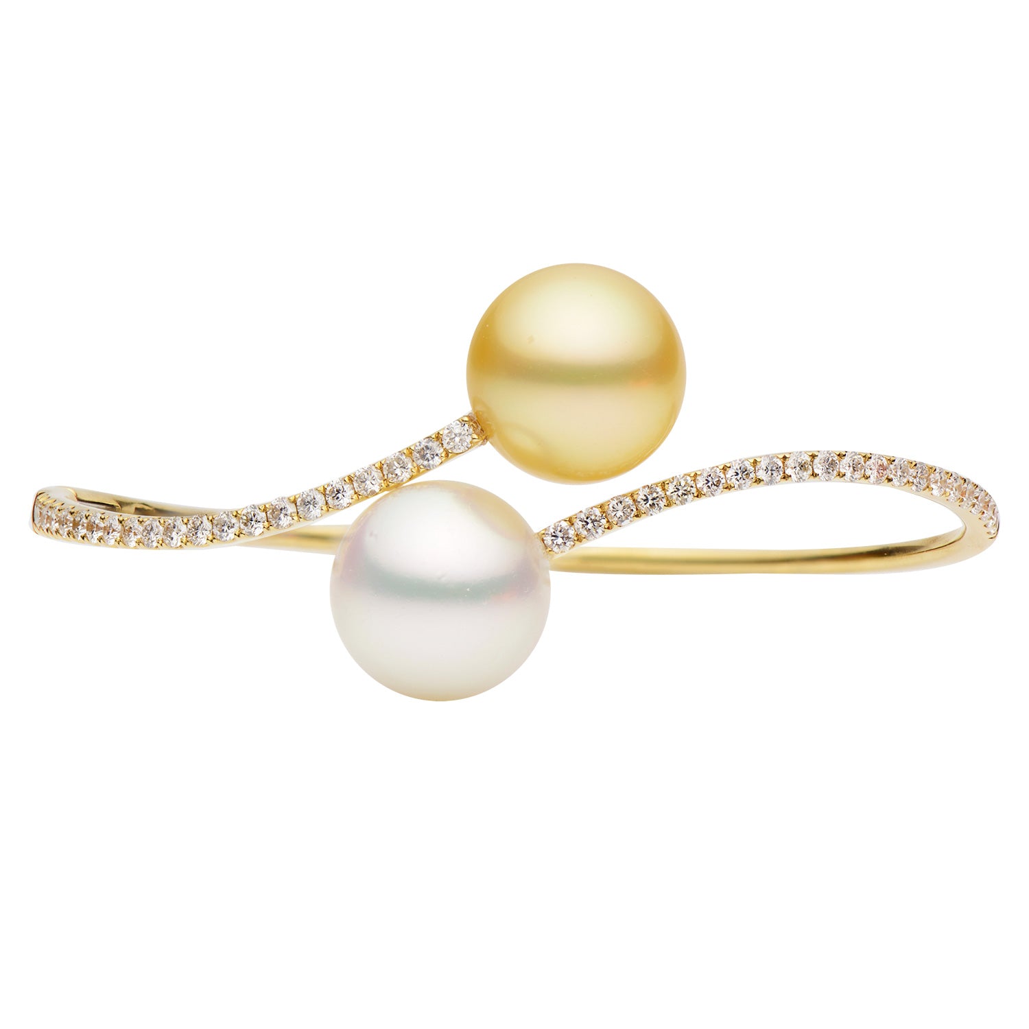 18K Yellow Gold White & Golden South Sea Pearl Bangle,12-13mm