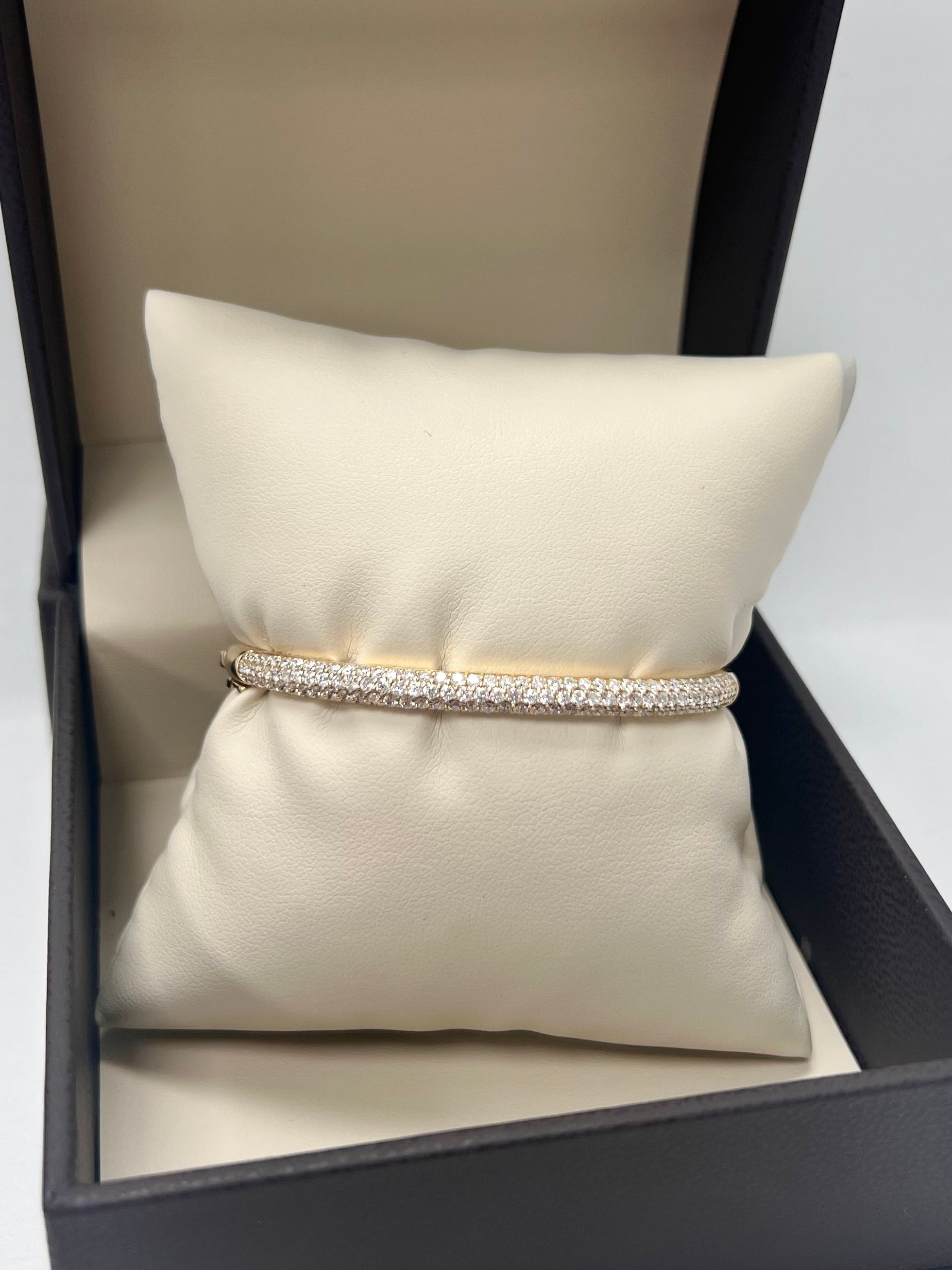 14K Yellow Gold Three Row Diamond Bangle
