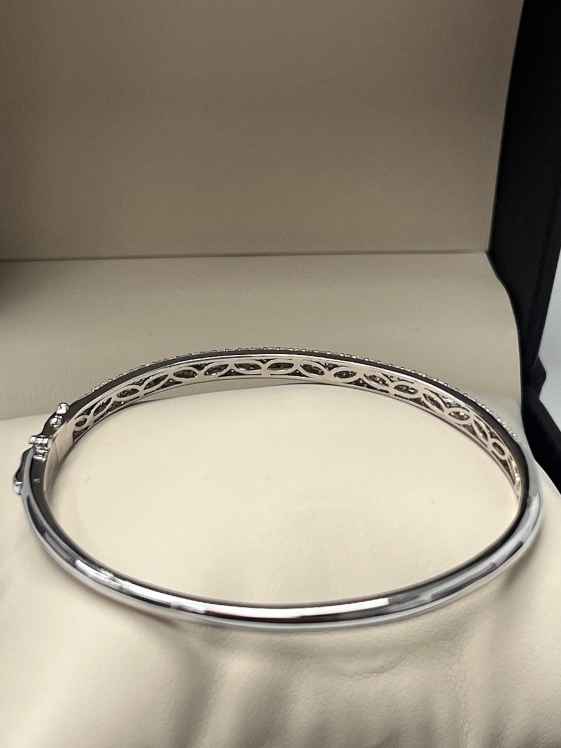 14K White Gold Three Row Diamond Bangle, 2ct