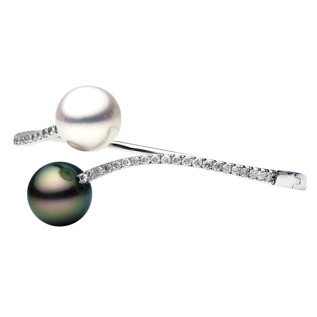 14K White Gold White South Sea & Tahitian Pearl and Diamond Bracelet, 11-12mm, 0.92ct