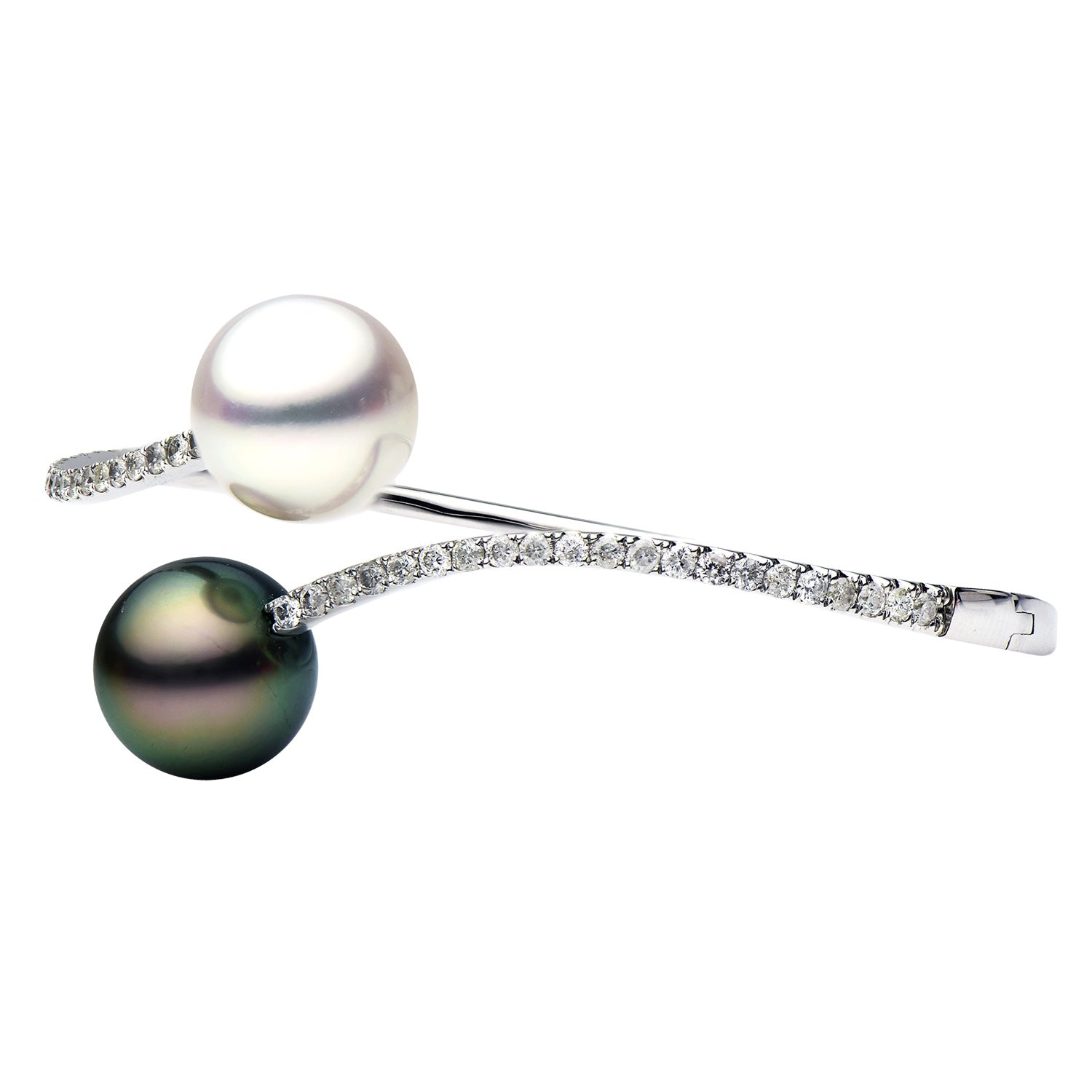 14K White Gold White South Sea & Tahitian Pearl and Diamond Bracelet, 11-12mm, 0.92ct