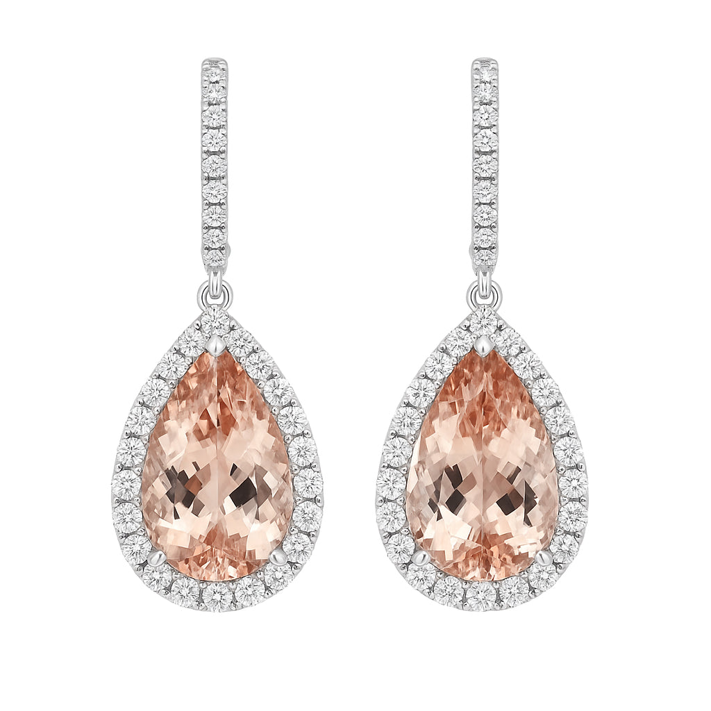 Handmade 18K White Gold Morganite Earrings, 6.75ct