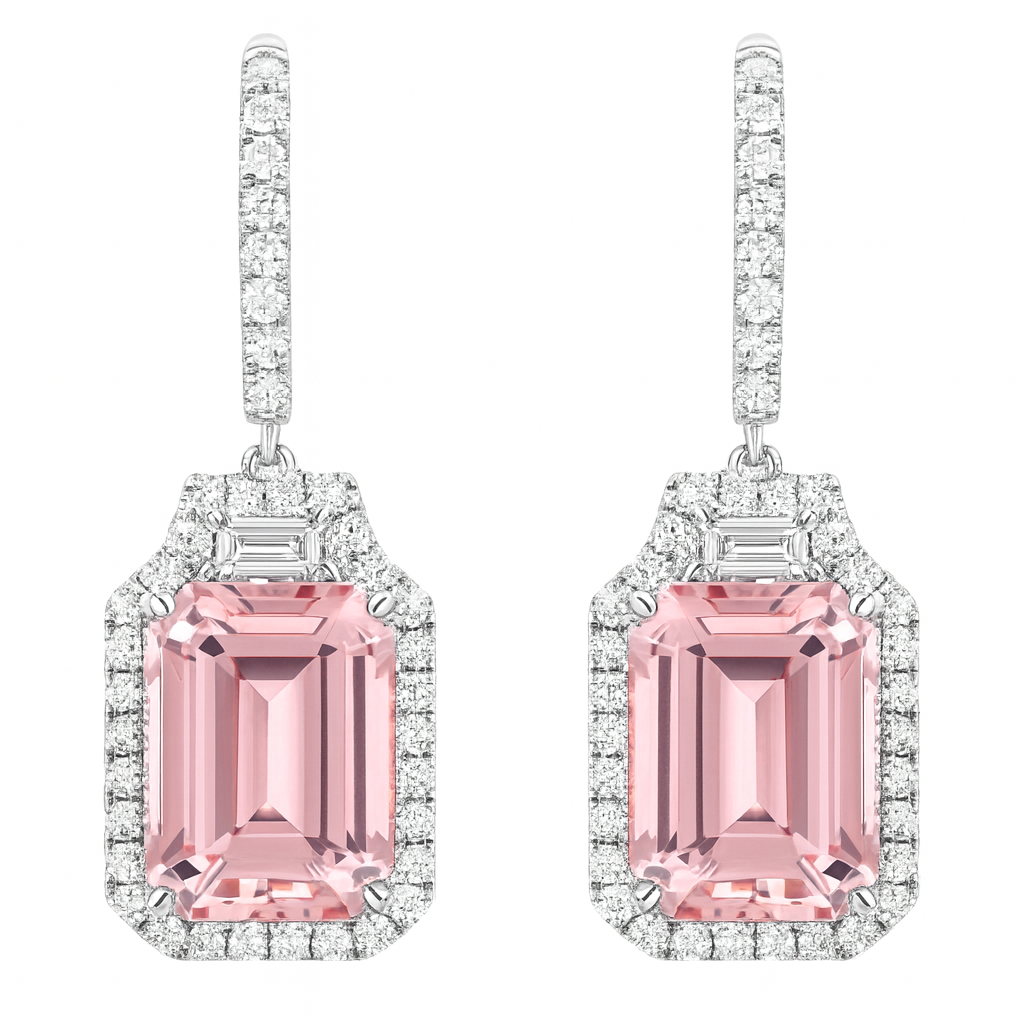 18K White Gold Pink Tourmaline Earrings, 9.06ct