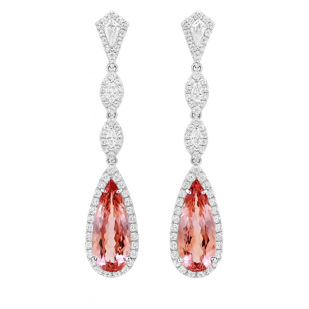 Handmade 18K White Gold Tourmaline Fan Earrings, 9.58ct
