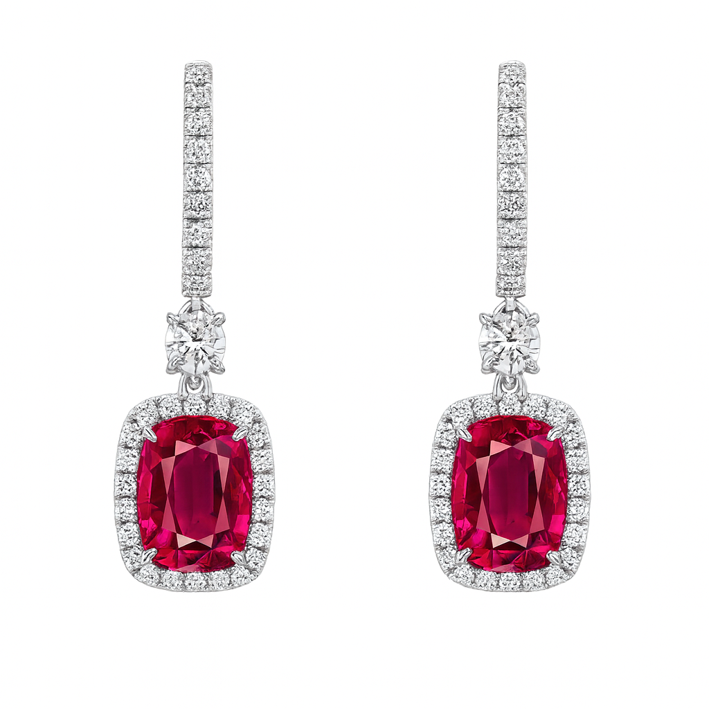 Handmade 18K White Gold Rubellite Earrings, 6.88ct
