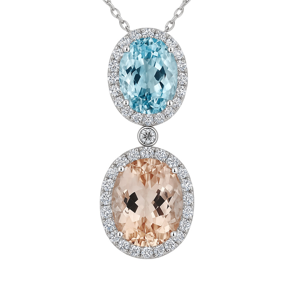 Handmade 18K White Gold Morganite Aquamarine Pendant, 8.83ct